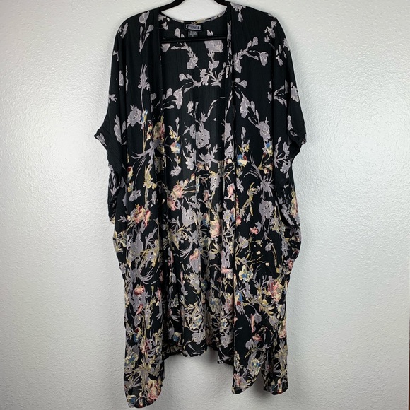 Angie Tops - Angie Long Black Floral Kimono Angie Tops - Angie Long Black Floral Kimono